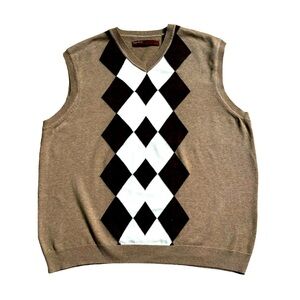 PERRY ELLIS Argyle V-Neck Vest Tan Large
